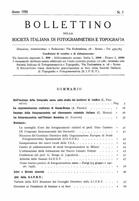 Copertina articolo #6 Bollettino SIFET ANNO: 1958 n.1